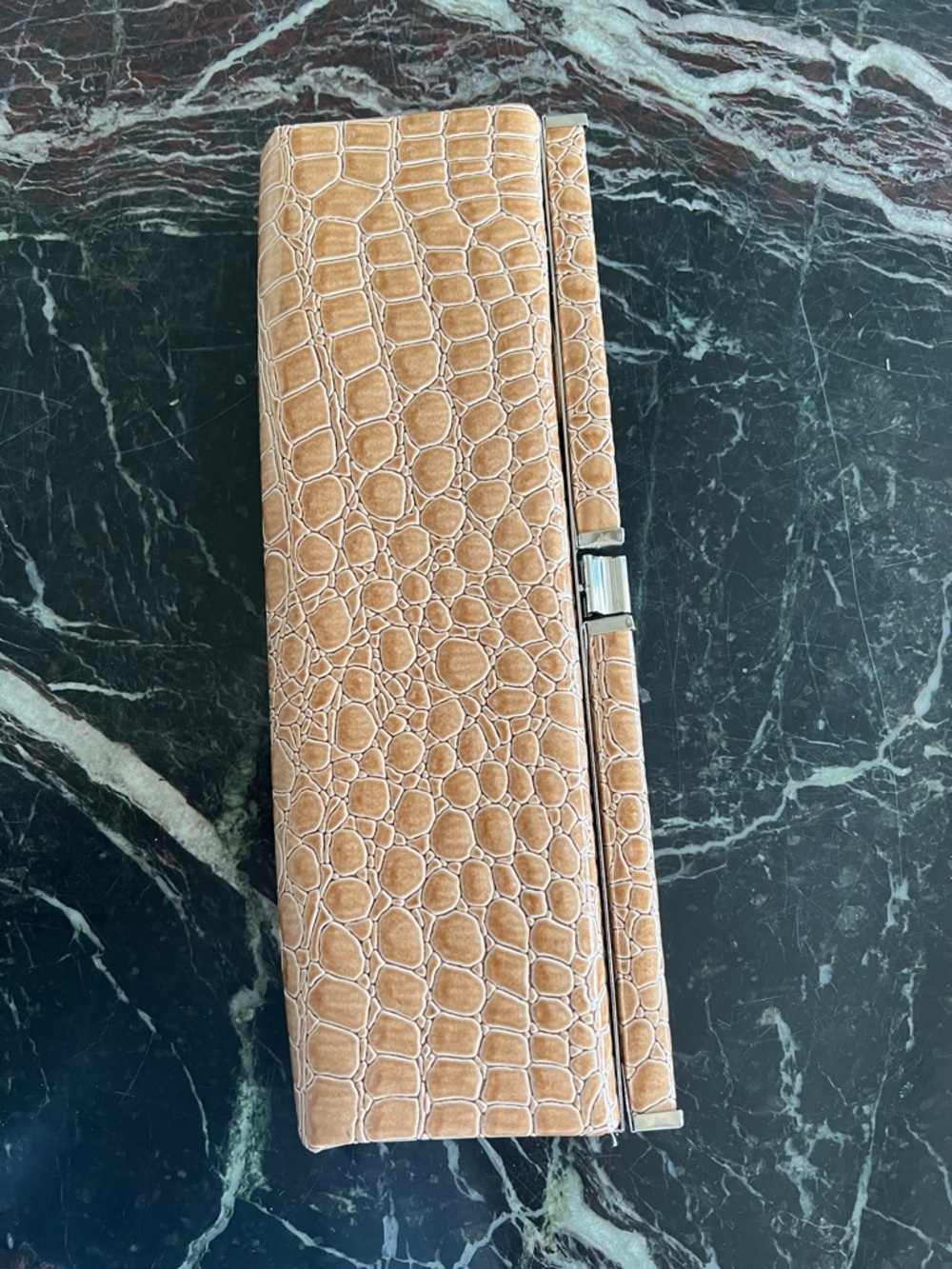 Croc-Embossed Tan  Clutch